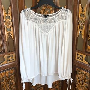 H&M Sheer Lace Neckline Long Sleeve Blouse Size 12